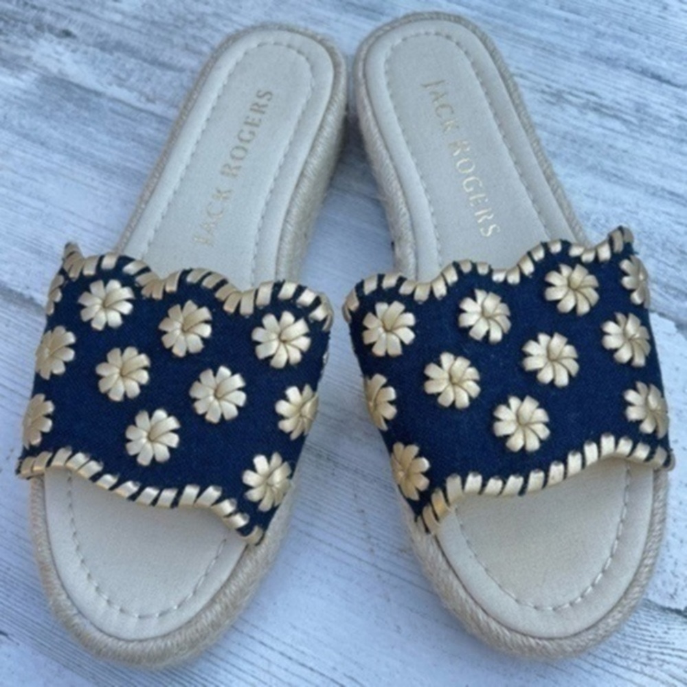 Jack Rogers Navy and Gold Sandals